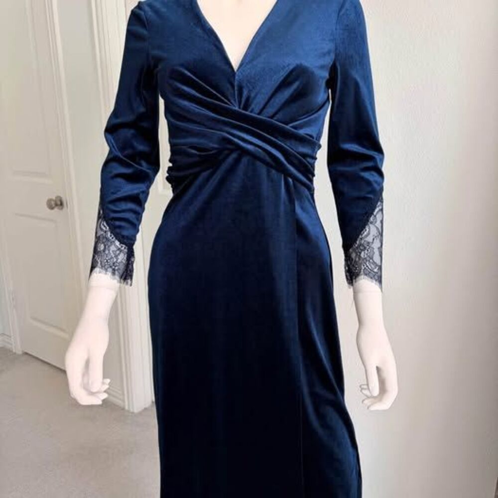 NWT Zara Velvet Wrap Dress Navy Small